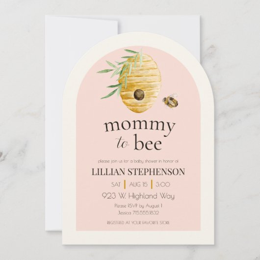 Mommy To Bee Blush Pink Bumblebee Baby Shower Kaart (Voorkant)