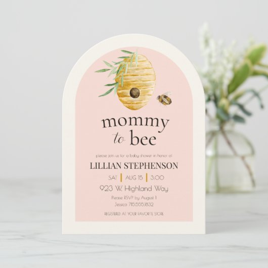 Mommy To Bee Blush Pink Bumblebee Baby Shower Kaart (Staand voorkant)