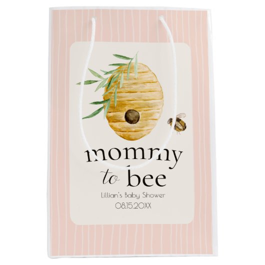 Mommy To Bee Bumblebee Blush Pink Baby Shower  Medium Cadeauzakje (Voorkant)