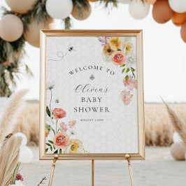 Mommy to Bee Floral Baby Shower Welcome Poster