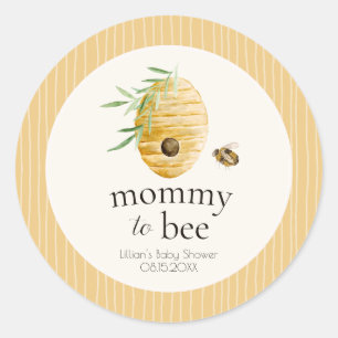 Mommy To Bee Gestreepte Gele Honingbij Baby Shower Ronde Sticker