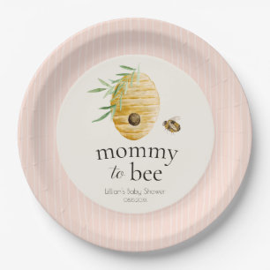 Mommy To Bee Gestreepte Roze Blush Meisje Baby Bor Papieren Bordje