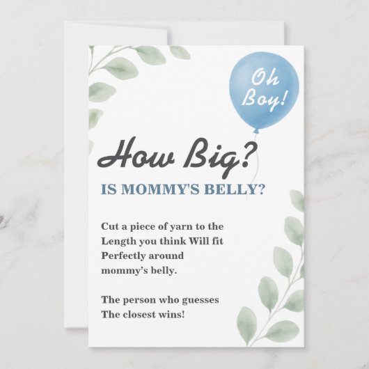 Mommys Belly Baby Shower Game Balloon Eucalyptus Kaart (Voorkant)