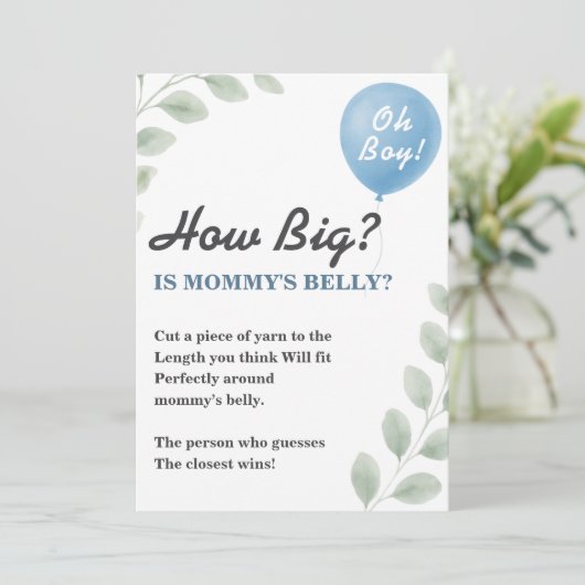 Mommys Belly Baby Shower Game Balloon Eucalyptus Kaart (Staand voorkant)