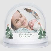 Mommys Eerste Kerst Rustieke Bomen 2 Foto's Sneeuwbol (Voorkant)