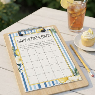 Mommy's Main Squeeze Lemon Blue Baby Shower Bingo Kaart