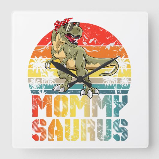 Mommysaurus T Rex Dinosaur mammie Saurus Family Ma Vierkante Klok (Voorkant)