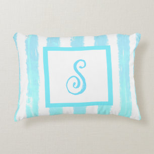 Momogram blauwe Waterverf geometrische strepen Accent Kussen