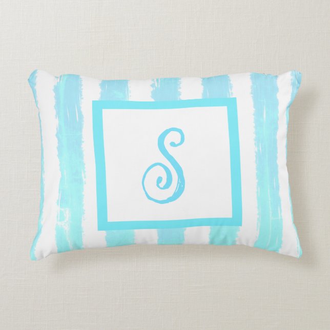 Momogram blauwe Waterverf geometrische strepen Accent Kussen (Voorkant)