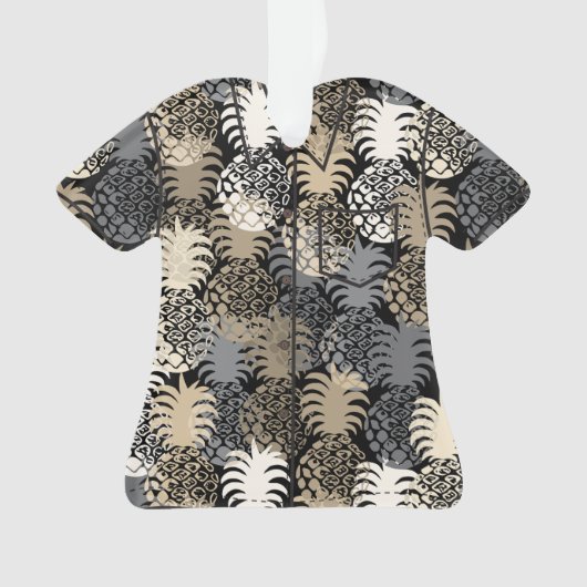Momona Hawaiian Tropical Pineapple Aloha Shirt-Blk Ornament (voorkant)