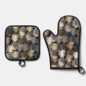Momona Hawaiian Tropical Pineapple Black Taupe Ovenwant & Pannenlap Set (Voorkant)