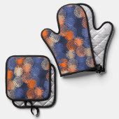 Momona Hawaiian Tropical Pineapple Blue Sinaasappe Ovenwant & Pannenlap Set (Voorkant / Achterkant)
