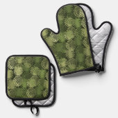 Momona Hawaiian Tropical Pineapple Green Ovenwant & Pannenlap Set (Voorkant / Achterkant)