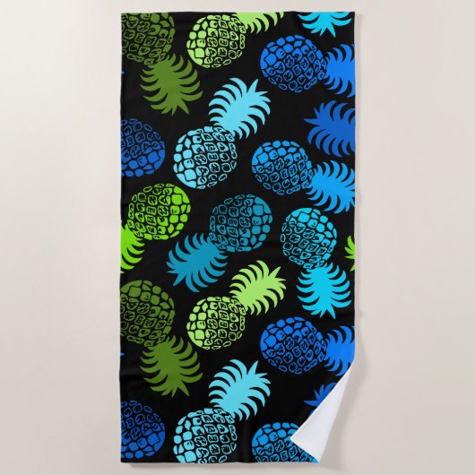 Momona Hawaiian Tropische ananas - Turq - Black Strandlaken (Voorkant)