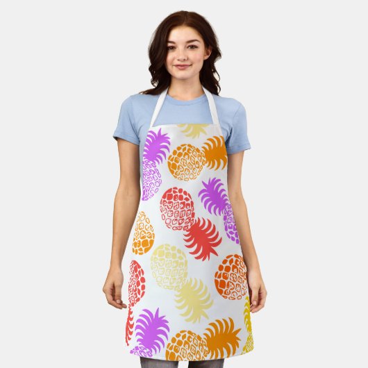 Momona Hawaiian Tropische ananas - Warm kleuren Schort (Gedragen)