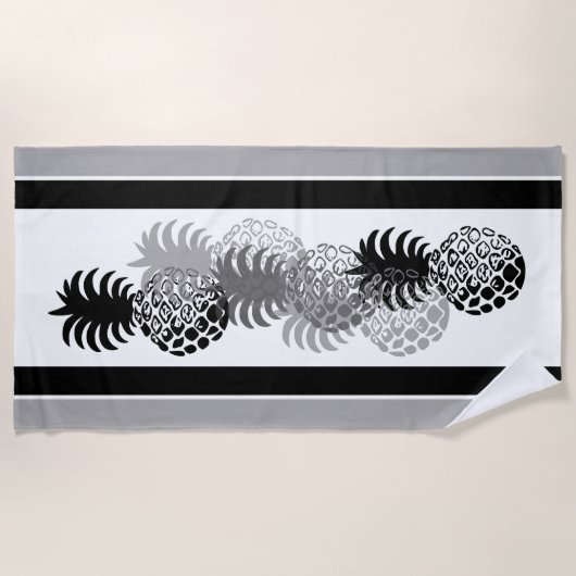 Momona Pineapple Hawaiian Gestreept Tropisch - Zwa Strandlaken (Voorkant)