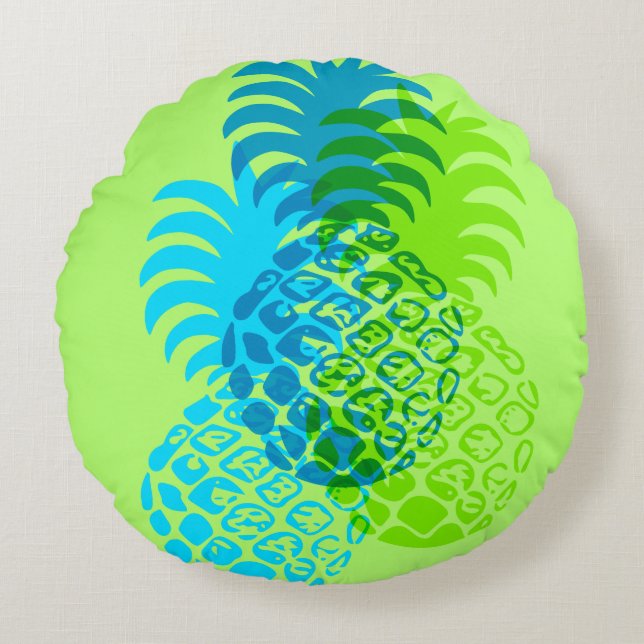 Momona Pineapple Hawaiian Tropisch Omkeerbaar Rond Kussen (Voorkant)