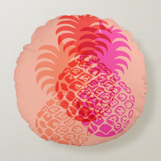 Momona Pineapple Hawaiian Tropisch Omkeerbaar Rond Kussen (Voorkant)