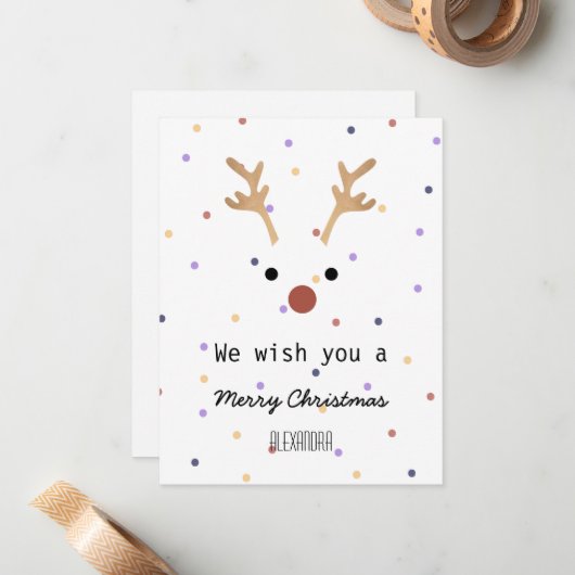 Momongram we wensen je een vrolijk kersthert stip notitiekaartje (Voorkant / Achterkant in situ)