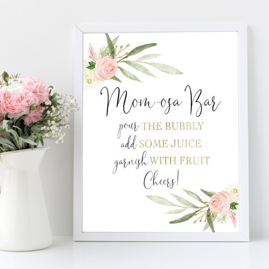 Momosa-balk giet het bellenteken baby shower poster