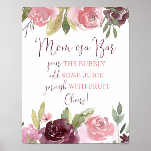 Momosa-balk giet het bubbelige baby shower-teken poster