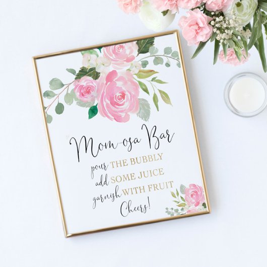 Momosa bar baby shower blush roze goud poster