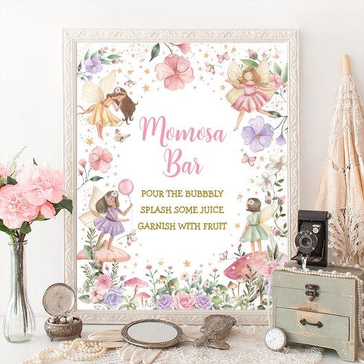 Momosa Bar Floral Fairy Garden Baby Girl Sign Poster