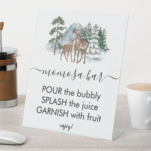 Momosa Bar Forest Animals Winter Baby shower Reclamebord Met Voetstuk (Insitu)
