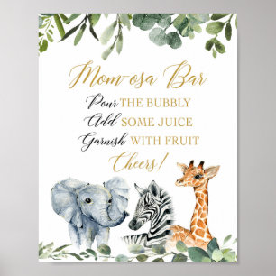 Momosa bar giet het bubbly safari baby shower bord poster