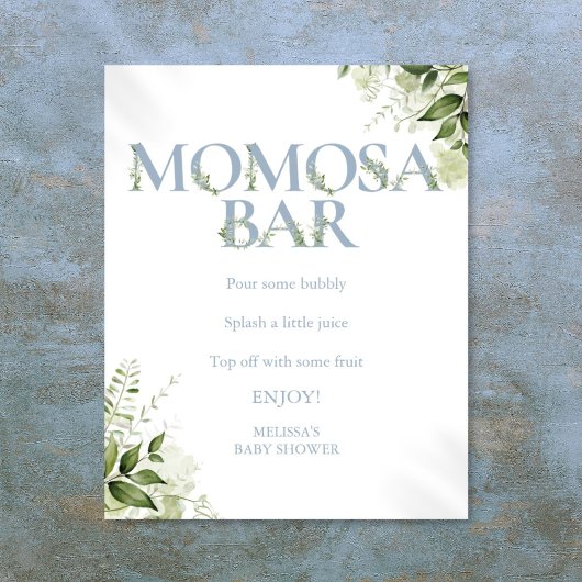 Momosa Bar Groene Bloemen Stof Blauw Baby Shower Poster