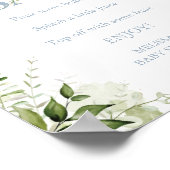 Momosa Bar Groene Bloemen Stof Blauw Baby Shower Poster (Hoek)