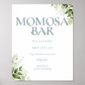 Momosa Bar Groene Bloemen Stof Blauw Baby Shower Poster (Voorkant)