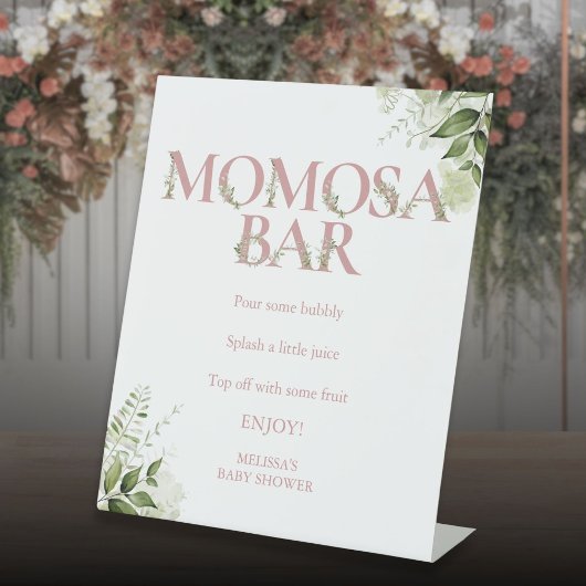 Momosa Bar Groenery Stof Roze Roze Baby Shower Reclamebord Met Voetstuk