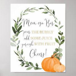 Momosa bar herfst pompoenen groen goud baby shower poster
