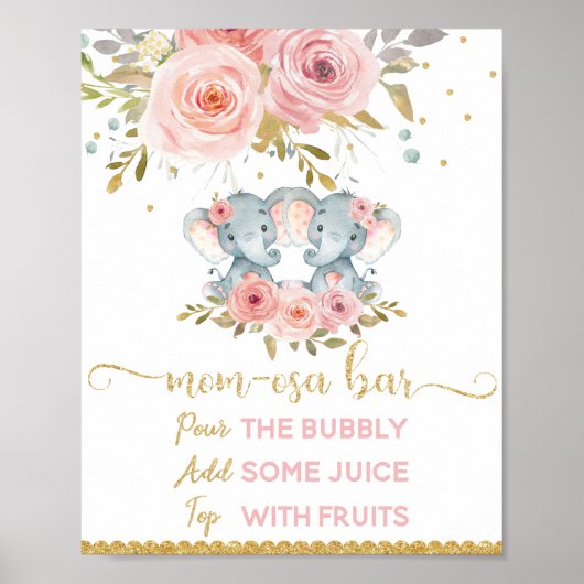 Momosa Bar Mimosa Bar Twins Elephant Baby shower Poster (Voorkant)