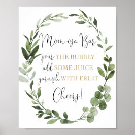 Momosa bar mimosa greenery gold baby shower sign poster