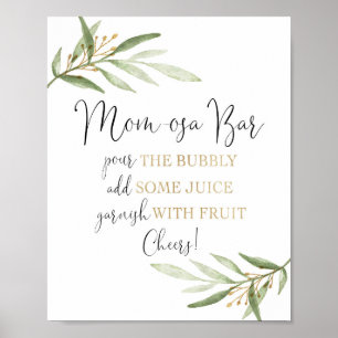 Momosa bar mimosa greenery gold baby shower sign poster