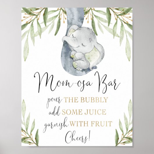 Momosa bar mimosa olifant baby shower teken poster (Voorkant)