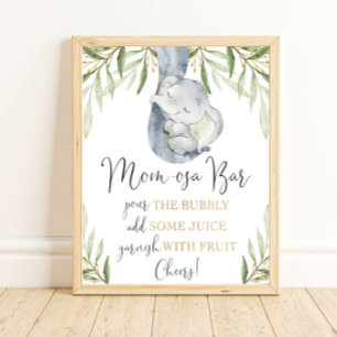 Momosa bar mimosa olifant baby shower teken poster