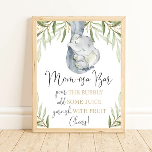 Momosa bar mimosa olifant baby shower teken poster