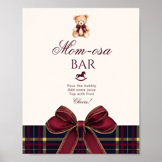 Momosa bar Red Bow Teddy Bear Plaid Poster (Voorkant)