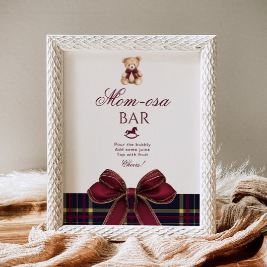 Momosa bar Red Bow Teddy Bear Plaid Poster