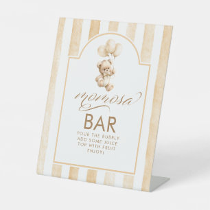 Momosa Bar Teddy Bear Beige Strepen Baby Shower Reclamebord Met Voetstuk