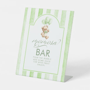Momosa Bar Teddy Bear Groene Strepen Babyfeestje Reclamebord Met Voetstuk