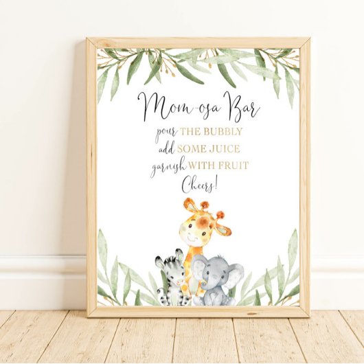 Momosa mom-osa bar safari dier baby shower teken poster