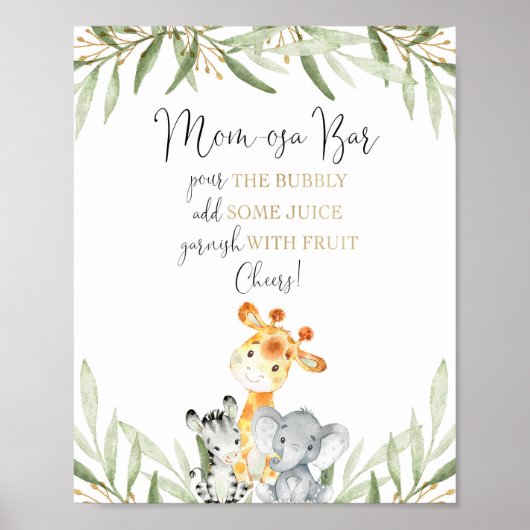 Momosa mom-osa bar safari dier baby shower teken poster (Voorkant)