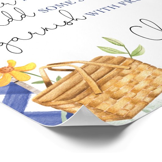 Momosa staaft blauw wit gingham picnic baby shower poster (Hoek)