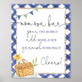 Momosa staaft blauw wit gingham picnic baby shower poster (Voorkant)