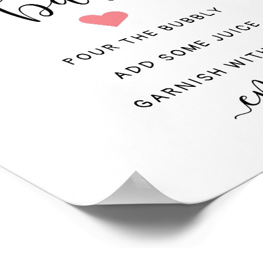 Momosa Teken Roze Hart Baby shower Juice Bar Poster (Hoek)