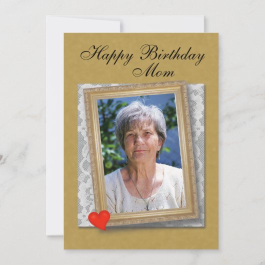 Mom's Birthday framed photo, lace and heart Kaart (Voorkant)